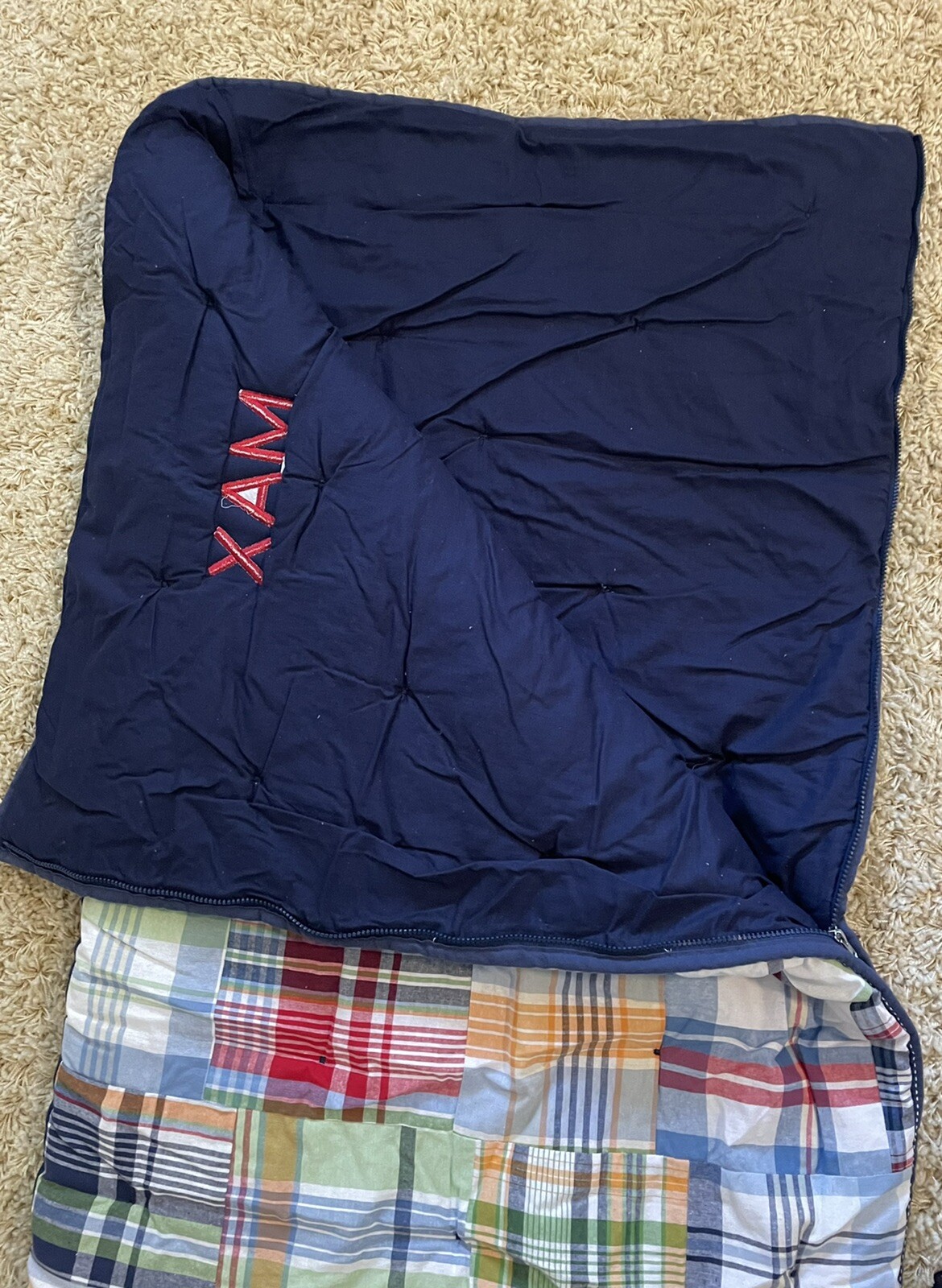 POTTERY BARN KIDS Monogrammed “Max” Madras Plaid Sleeping Bag eBay