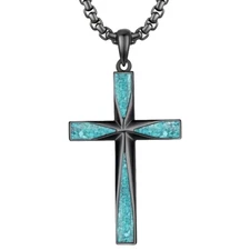 Natural Stone Cross Necklace Pendant Silver Plated Cross Pendant Men Women New