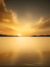 Liminal Ocean Sea Sunrise Mountains Clouds Surreal Fantasy Painting Poster Print