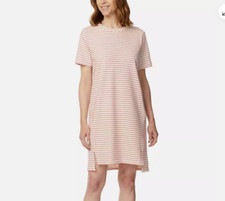 NWT Buffalo Women's Hi- Low Hem &Slits Short Sleeve-Pink Striped Dress Size L