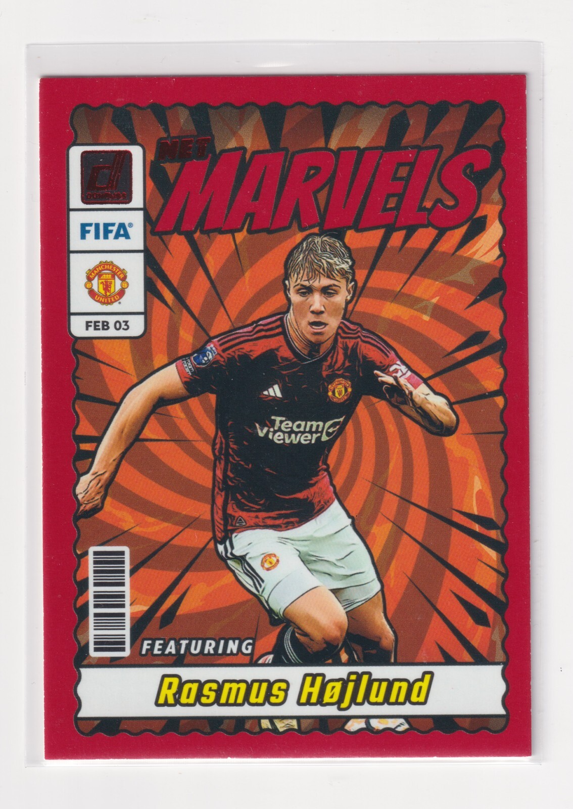 2023-24 Donruss FIfa Net Marvels Red #16 Rasmus Hojlund Manchester United