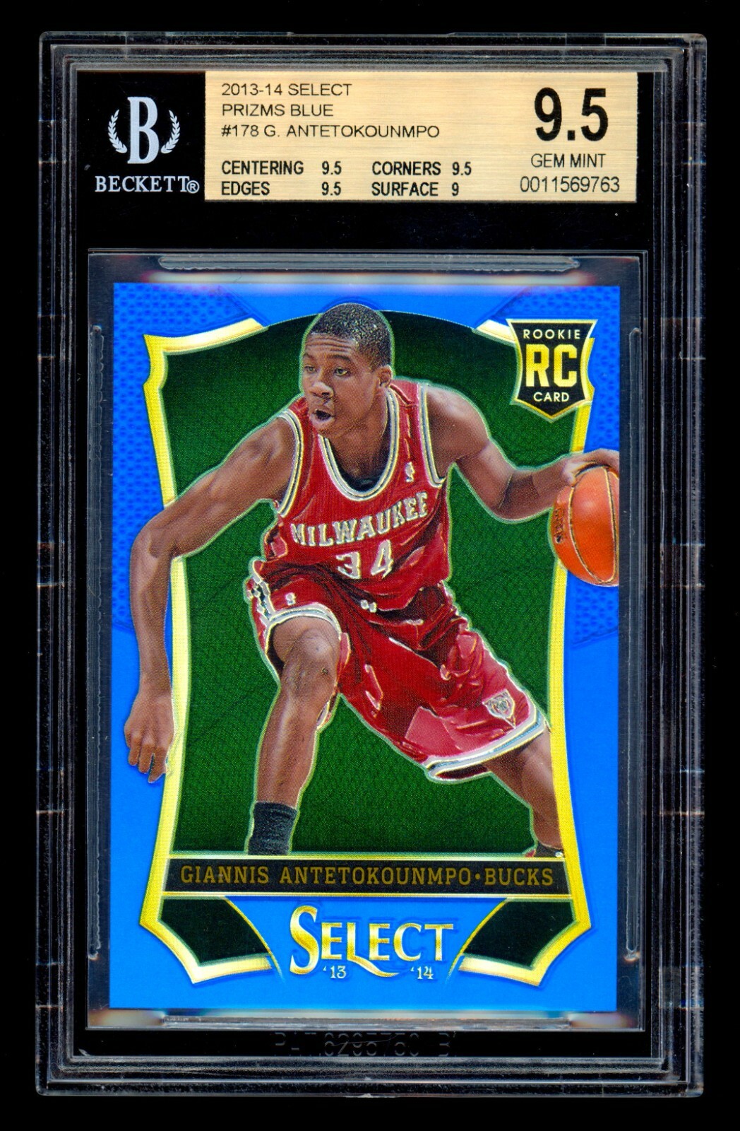2013-14 Panini Select GIANNIS ANTETOKOUNMPO #44/49 Blue Prizm Rookie BGS 9.5!