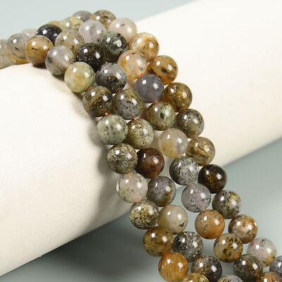 Natural Dendritic Jade Smooth Round Beads Size 6mm 8mm 10mm 15.5'' Strand