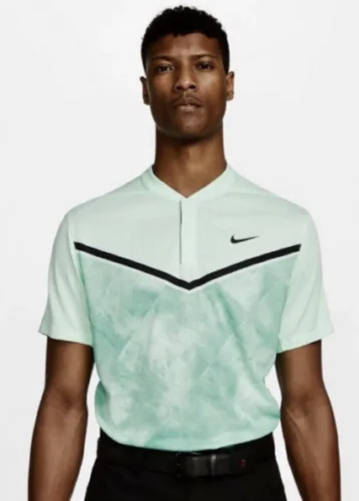 NIKE GOLF 半袖ハーフジップ Nike DRI-FIT ストライプポロシャツ 青