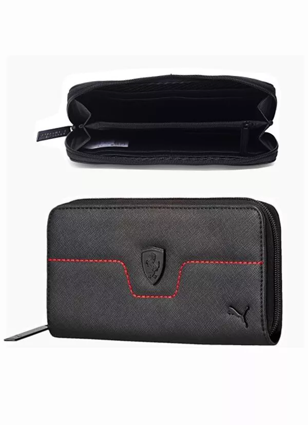 DONNA WOMAN PORTAFOGLIO WALLET FERRARI PUMA IN ECOPELLE NERO 45A