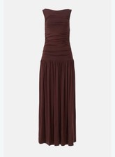 Summer Away Brown Ruched Sleeveless Boat Neck Maxi Dress Size XL