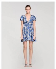 Sandro V-neck Paisley print dress short-sleeved high-waisted dress