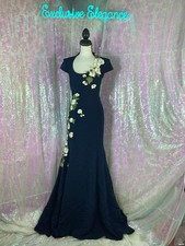 Oscar De La Renta Embroidered Cherry Blossom Navy Gown Sz 14 AUTH NWT