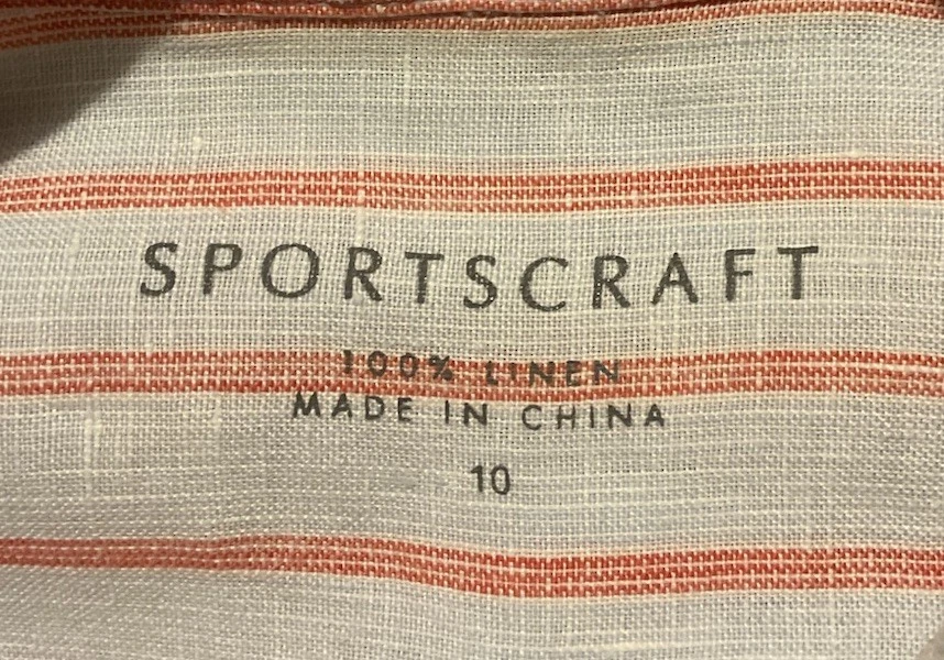 SPORTSCRAFT pure linen 3/4 sleeve striped shirt in blue, red & white Sz 10 - image 3 of 4