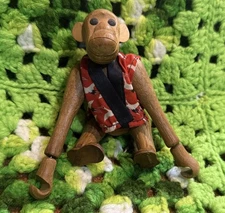 Vintage Jointed Wooden Carved Monkey Toy Decor As Is