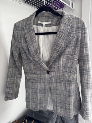 Veronica Beard Womens Plaid Lined Button Blazer Gray Black White Size 0