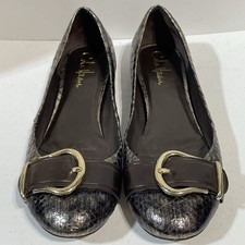 Cole Haan Women  s Size 8 B Metallic Embossed Leather Flats Air Cushions Buckle