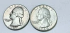 LOT O 2 WASHINGTON SILVER QUARTERS 90% SILVER CIRCULATED COINS FREE SHIP #9053
