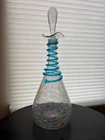 New ListingVintage Blenko 6838CT Crackle Glass Decanter w/ Turquoise Threading – 16” Myers