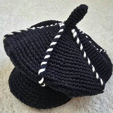 Vintage Lana Creation Crochet Beret Hat Newsboy Baker Boy Cap Structured Brim