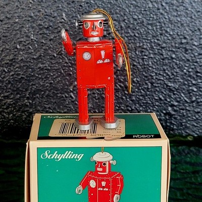 Schylling ATOMIC RED ROBOT Ornament Mini Tin Japanese 1997 Vtg w. Box