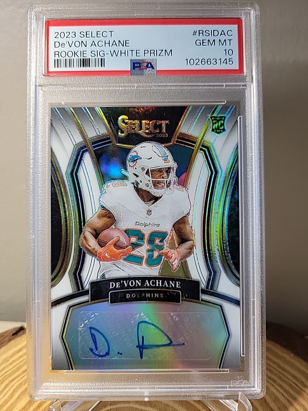 2023 Panini Select De'Von Achane White Rookie Auto /35 PSA 10