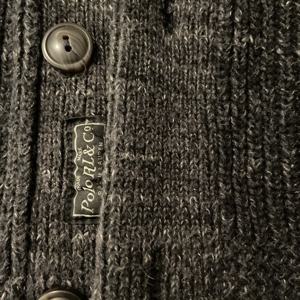 Polo Ralph Lauren Para Hombre Gris Carbón Tejido con Cable Chal Cuello Cárdigan Suéter XL Foto 4 de 4