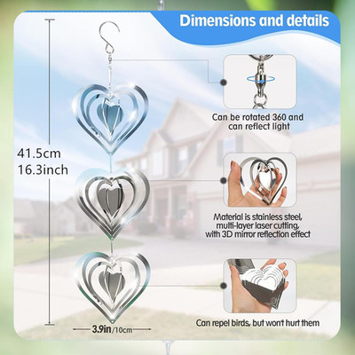 Stainless Steel Wind Spinner,3D Silver Indoor Outdoor Garden Decoration Craft...