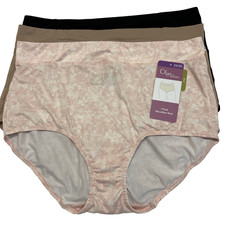 Olga By Warners 3 Pack Microfiber Brief Panties Women 2X/20 Floral Tan Black