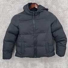 Swisstech Jacket Youth Large 10-12 Black Puffer Quilted Hooded Fleece Winter