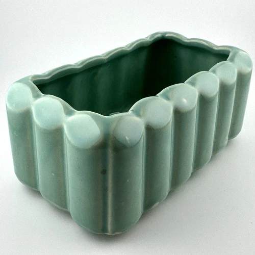 McCoy Light Mint Green Rectangle Bamboo Planter Mid-Century USA 6.5"