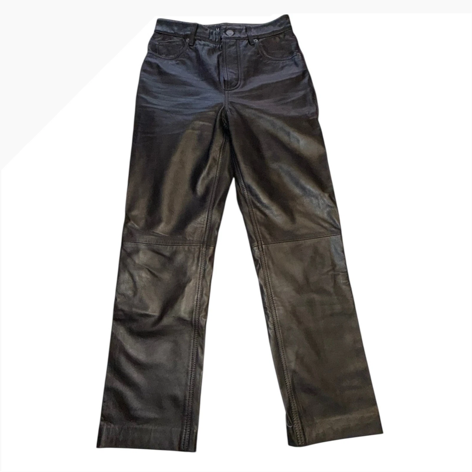 Reformation Veda Cynthia Black Lamb Leather Pants $398 Size 25x25" Quiet Luxury