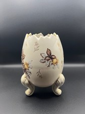 Gold Rimmed Floral Cracked Egg Pedestal Tripod Legs Gold Enamel Ceramic Figurine