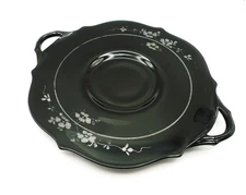 LE Smith Black Glass Silver Overlay FLORAL Handled Plate