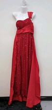 Bridesmaid Glamorous Sequin One Shoulder Floor Length Evening Gown US 6 Ruby Red