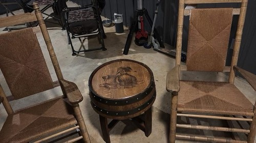 Whiskey Barrel End Table - Barrel Head End Table Customized Engraving - Picture 20 of 21