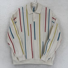 Zara Sweater Mens Large Multicolor Striped Knit Collared Retro Y2K Pullover Polo