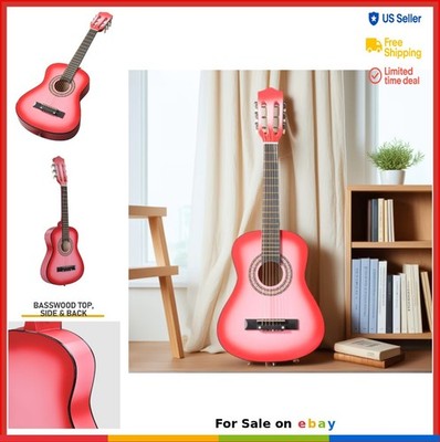 30 Inch Acoustic Guitar Pink with Pick String Capo Gig Bag Tuner Shoulder Strap
