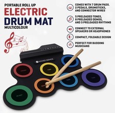 Wicked Gizmos Roll Up Drum Mat w/ Digital Sounds Pedals & Drumsticks Multicolour
