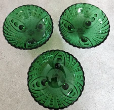 Vintage Anchor Hocking Green Glass Bowls Burple Berry Dessert Bowls Set of 3 MCM