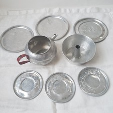 Vintage 8 Childrens Toy Nursery Rhyme Tin Dishes Plates Tube Pan Teapot