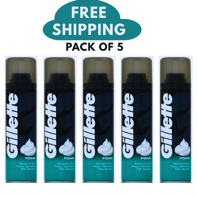 Gillette Classic Sensitive Skin Men's Shaving Foam, 200ml-PACK OF 5