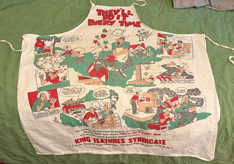 RARE 1954 Apron Jimmy Halo They’ll Do it Every Time Comic Strip KFS -Clean-EXC