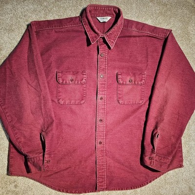 Vintage 80s Five Brother 2XL Chamois Shirt Red Maroon Distressed Workwear Grunge