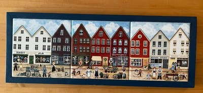 Bergen, Norway - Bryggen Harbor Framed 3 Section Tile Art 20 Inches