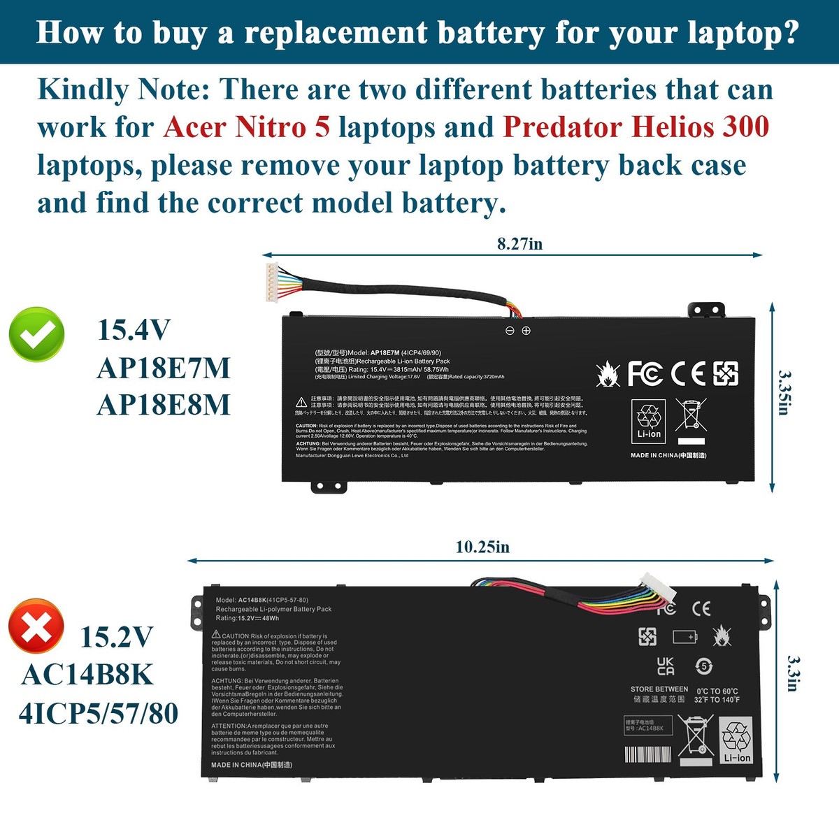 Batterie Acer Nitro 5 (AN515-55) D'origine - 58,75Wh, 3815 MAh, 15,4V, Modèle AP18E7M