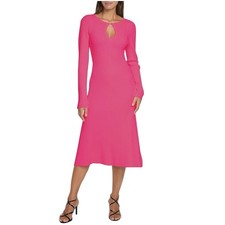 Elie Tahari Dress XS Haute Pink The Belinda Keyhole Neck Midi Sweater Dress NWT