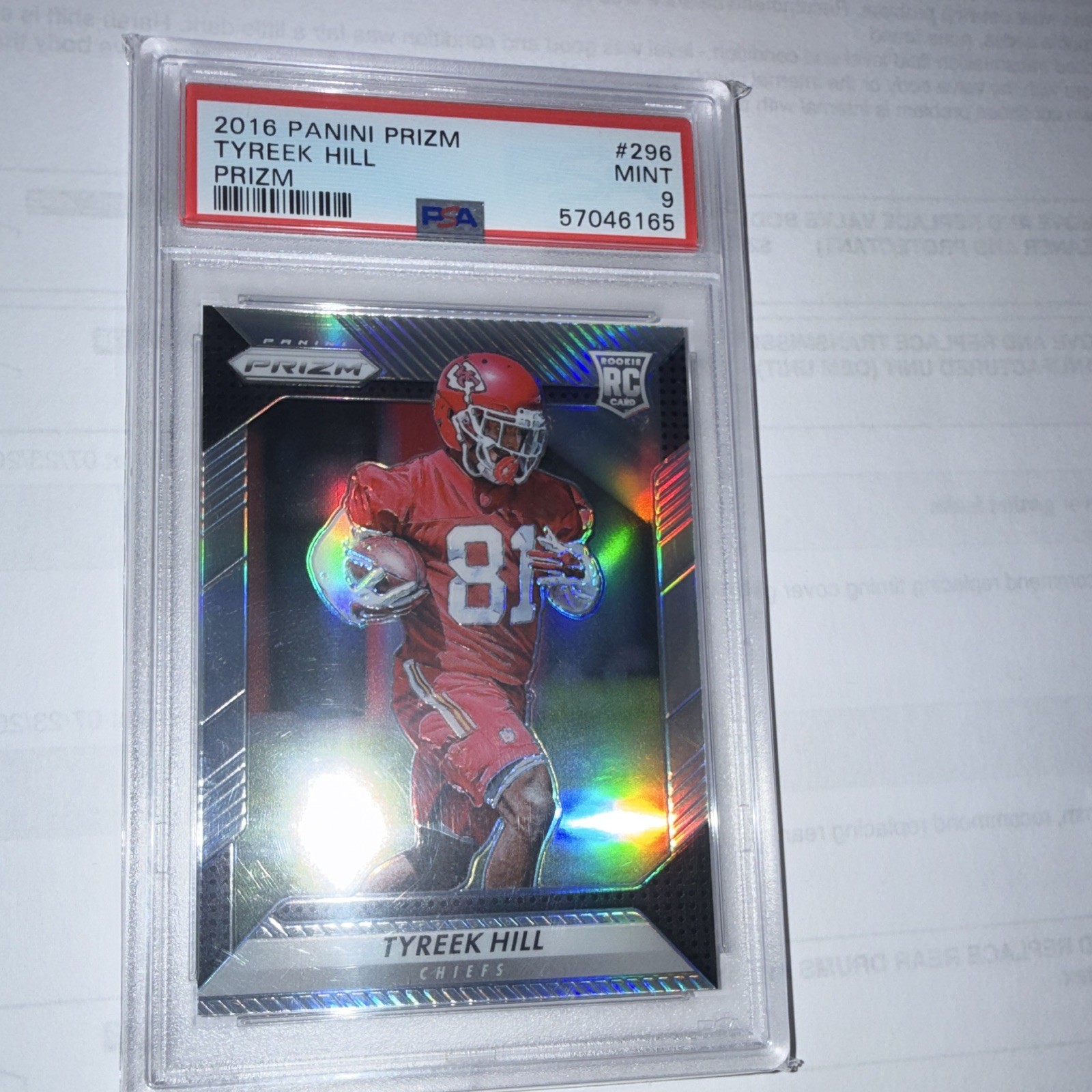 Panini 2016 Prizm Tyreek Hill RC Silver Prizm #296 Chiefs PSA 9