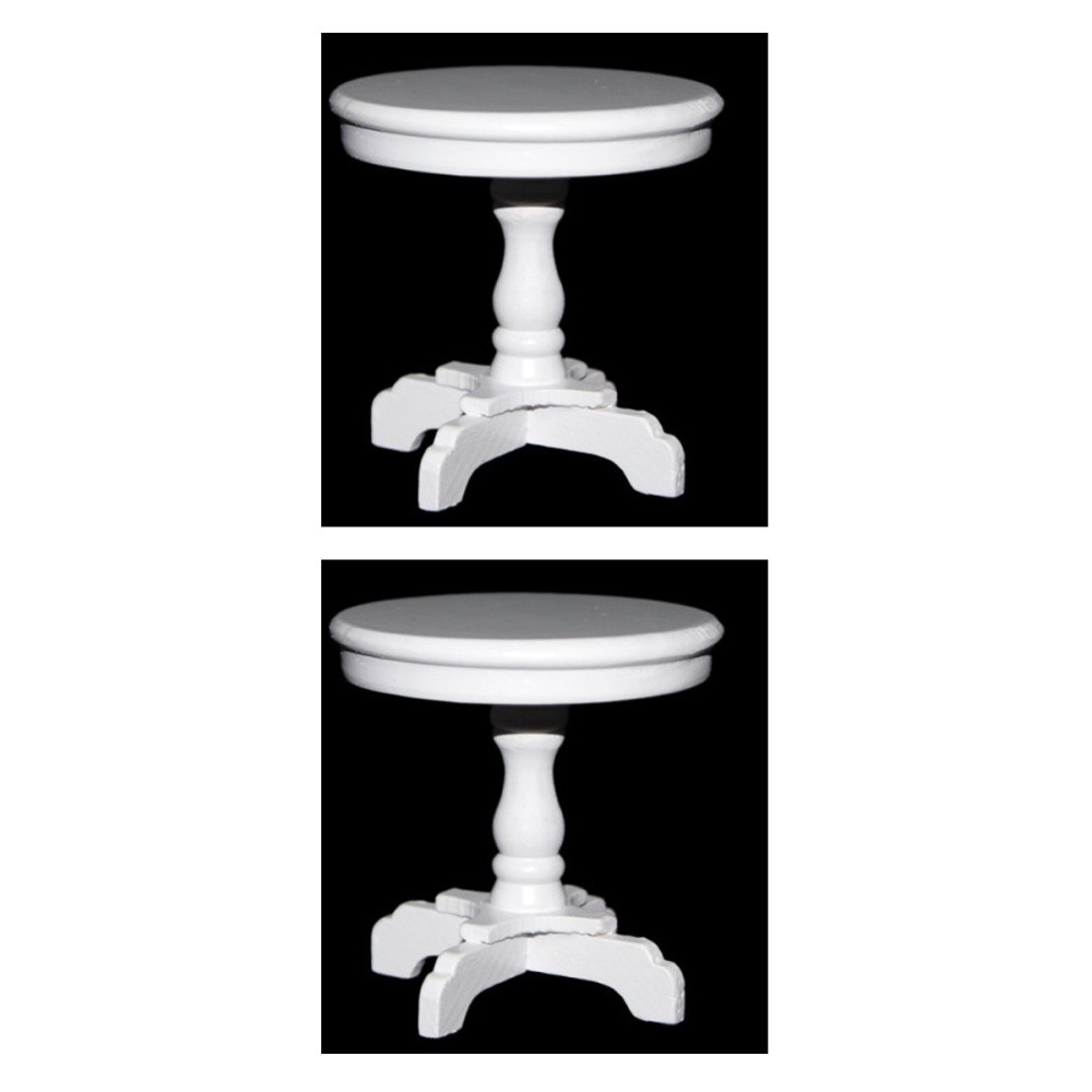 2-Pack Mini Wooden Round Tables for Dollhouse 1:12 Scale Decor