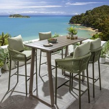 Outdoor 4 Seat Tall High Table & Stool Garden Bar Set Green Beige Aluminium
