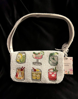 New Release Handcrafted in India Cocktails Drinks White Beaded Bag Viral TikTok