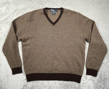 Vintage Polo Ralph Lauren Sweater Mens Large Brown Herringbone Alpaca V-Neck