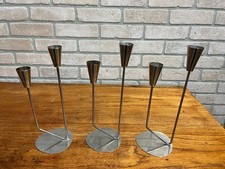 Vintage 1960s MCM Stainless Steel Two Stem Candlesticks MG Danish Candle Holder