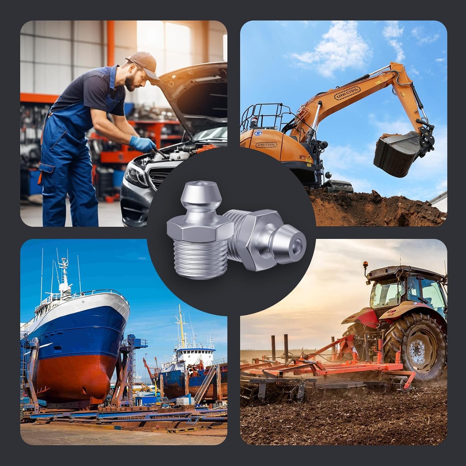 1/4"-28 Zerk Grease Fittings, SAE Grease Nipples with Straight, Grease Fittings