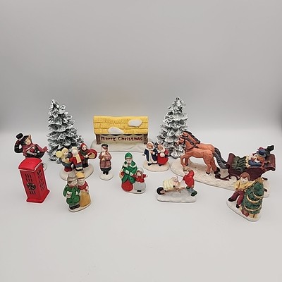Holiday Village Figurines Assorted Lot Of 13 Resin & Porcelain Lemax - Rex & Lee